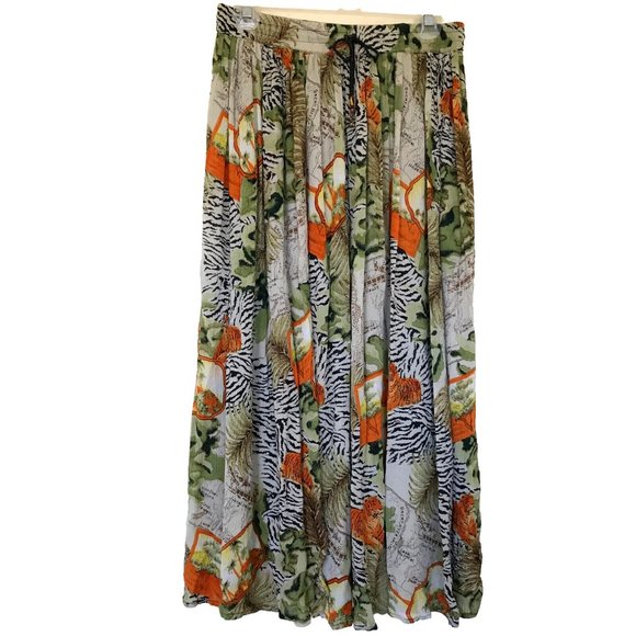 Papa Brand Crinkle Fabric Maxi Skirt Tiger & Zebra Print Elastic Waist One Size - Picture 4 of 8